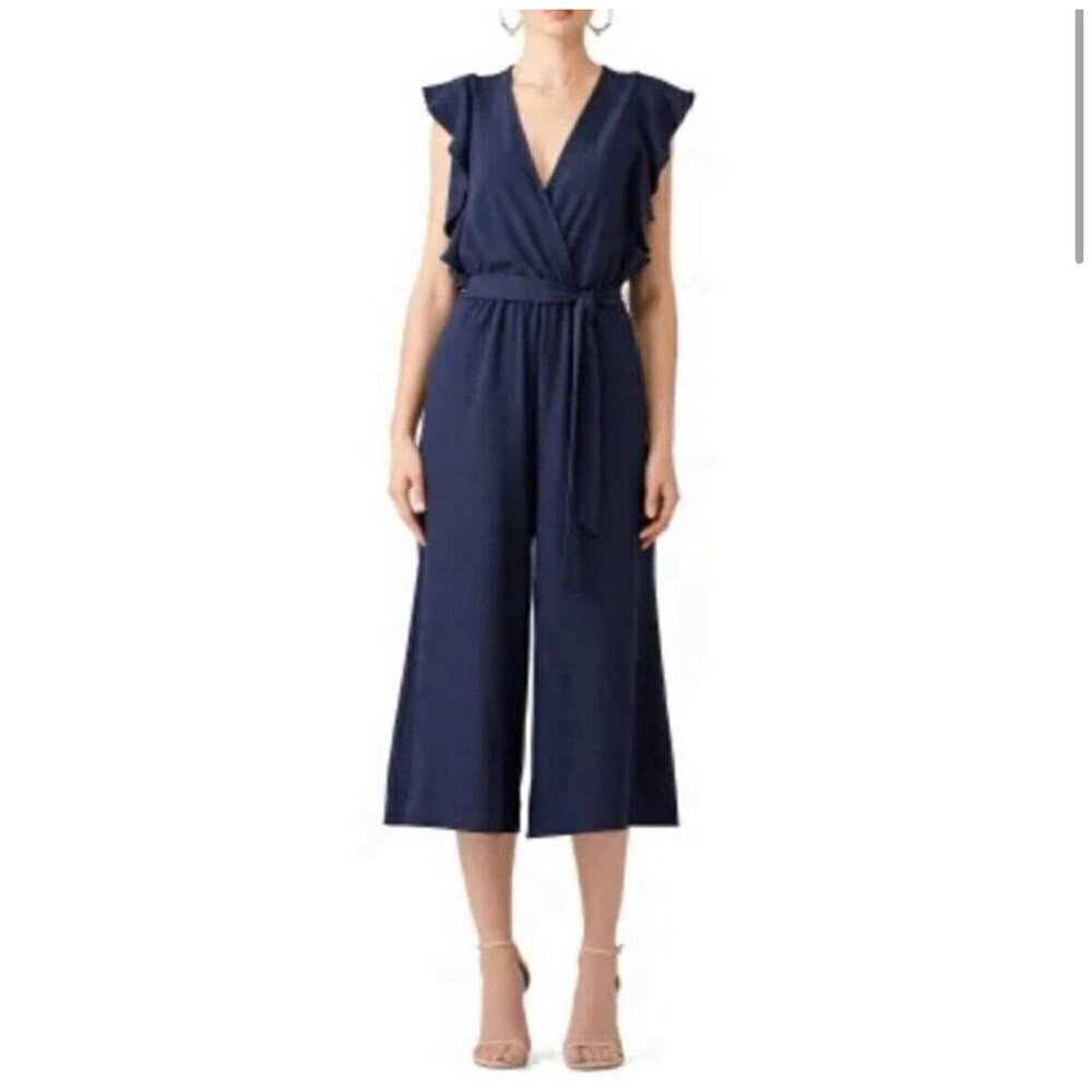 Hutch Jumpsuit Women XS Navy Blue Zia Wide Leg Crop Flutter  Shoulder NO BELT‎